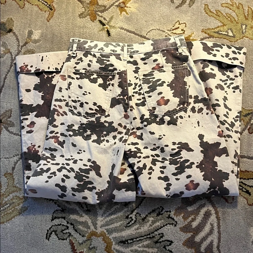 Pilcro Wide Leg Pants in Cream with Brown and Black Cow Print - Picture 5 of 5